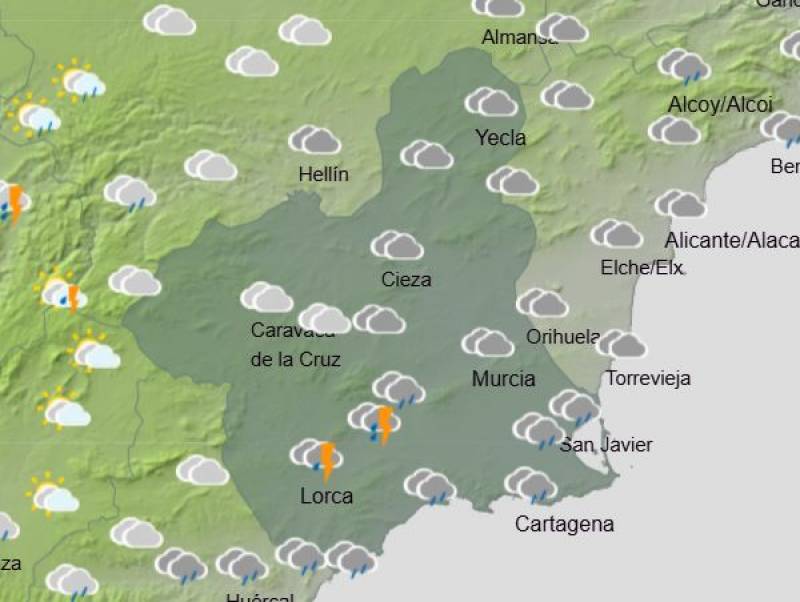 Rain and cooler temperatures: Murcia weekend weather forecast February 20-23