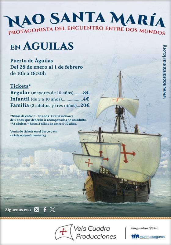 January 28 to February 1 Columbus flagship replica docks in Águilas for public tours