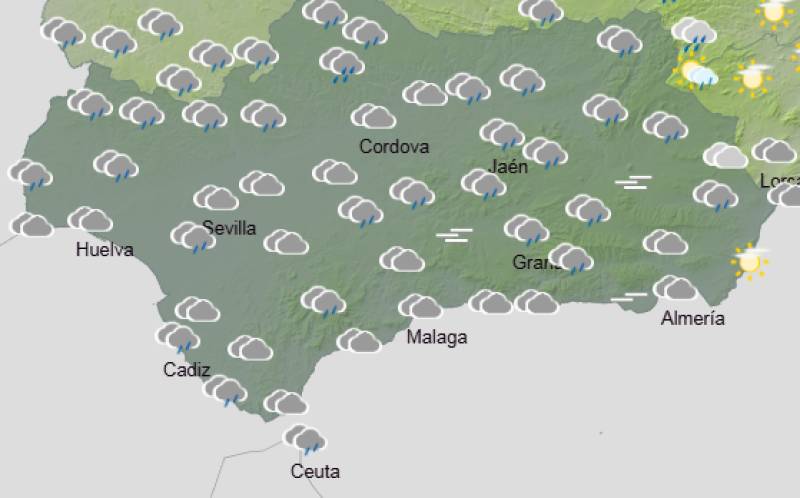 Andalucía weekend weather forecast January 29-February 1: Wet and windy with orange wind alerts
